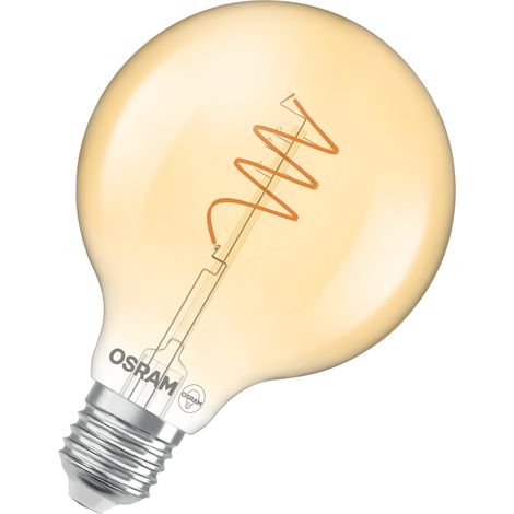 OSRAM Vintage 1906 Globe, warmweiße LED-Lampe mit spiralförmigem Filament in klassischer Ballform, bietet 3.4 W für 470 lm, E27 Fassung, goldfarbenes Glas, 95 mm Durchmesser, 2700 K. (1/4)