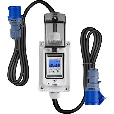 Compteur D'énergie Numérique Mobile 230VAC 16A Pour Prise, Compteur Intermédiaire De Courant Avec Boîtier Compteur De Courant IP67, Prise CEE 3 pôles 16A Sur Connecteur CEE 16A Home Energy Monitor