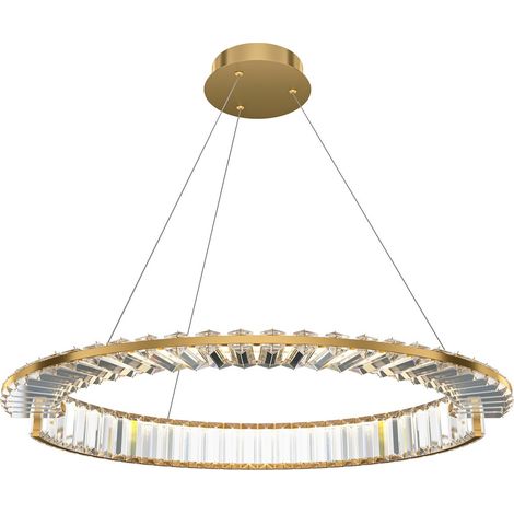 Maytoni Krone Plafonnier suspendu moderne de 60 cm en laiton, 3 000 K, 2 340 lm, abat-jour en cristal (1/5)