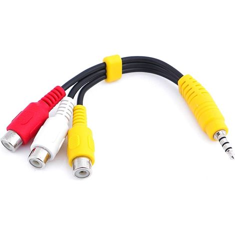 Câble AV 3,5mm vers 3 RCA, JeiibrZui, PVC souple, 23 cm, connexion audio-vidéo, compatible téléviseur et projecteur (1/3)
