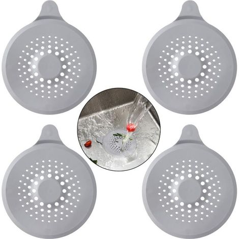 4 Stück Griff vom Typ A grau (14,5 17cm) Silikon-Abflussdeckel, Spülbeckenfilter mit Saugnapf, Badewannen-Abflussdeckelfilter (1/5)