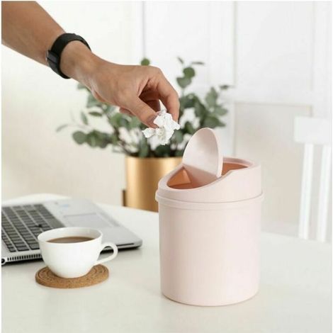 Bathroom bin with swing lid - frosted white. Polypropylene, 13 x 17 x 13 cm, pink (1/4)