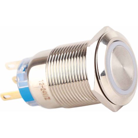Wasserdichter 19-mm-Drucktaster, Edelstahl, selbstverriegelnd, weiße LED, 12–24 V, für Schalttafeln (1/5)