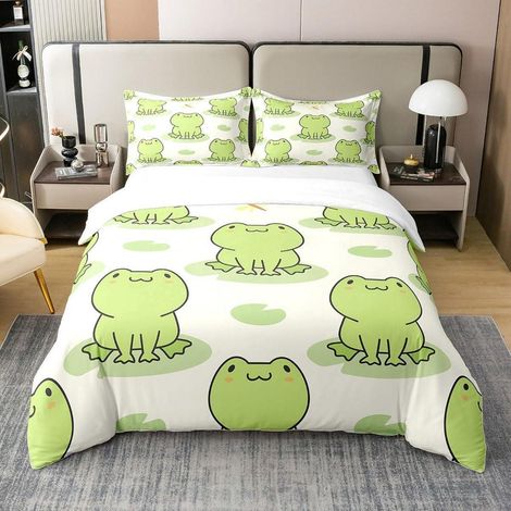 Bettwäsche-Set 220x240cm mit 2 Kissenbezügen 80x80cm, 100% Baumwolle, Frosch-Design