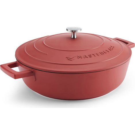 MasterClass Cacerola poco profunda con tapa 4L/28 cm, aluminio fundido ligero, apto para inducción, horno y horno, color rojo