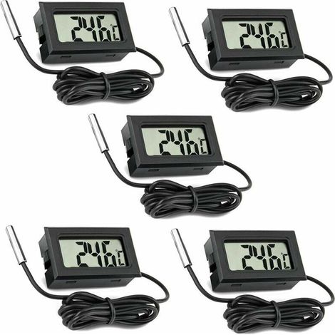 Lot de 5 thermomètres LCD numériques avec sonde externe pour voiture, réfrigérateur, congélateur, aquarium