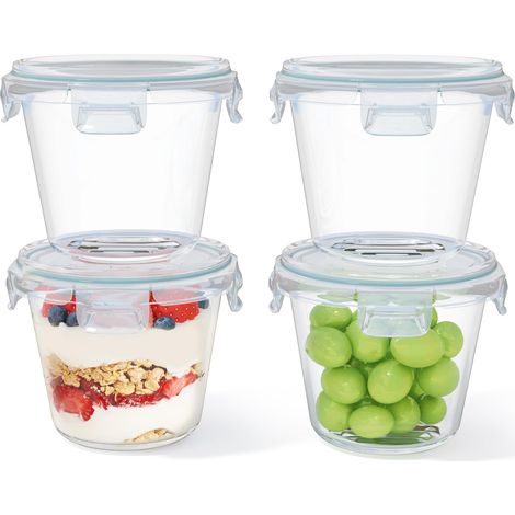 Boîtes de conservation en verre borosilicate avec couvercles, rondes, 650 ml – Lot de 4 – Hermétiques et sans BPA – Compatibles micro-ondes et lave-vaisselle (1/2)