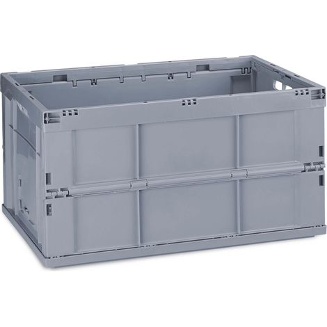 Boîte pliable couvercle caisse de rangement plastique coffre transport 60 litres 31,5 x 58,5 x 40 cm, gris, polypropylène, Taille Unique (1/5)