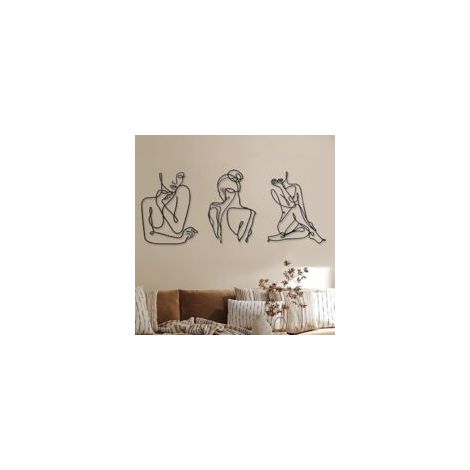 3 Decoraciones de pared minimalistas Arte de pared abstracto de metal Arte de pared moderno de mujer Esculturas de pared de cuerpo femenino Arte de pared colgante de metal (Negro, Moderno)-Crezuo