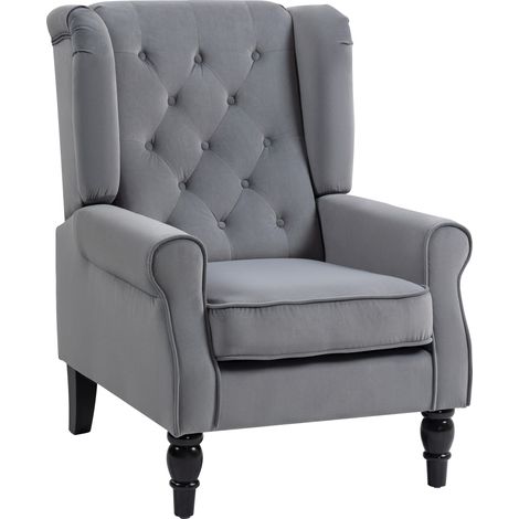 Wingback Accent Chair, Retro Upholstered Button Tufted Occasional Chair for Living Room and Bedroom, Light Grey