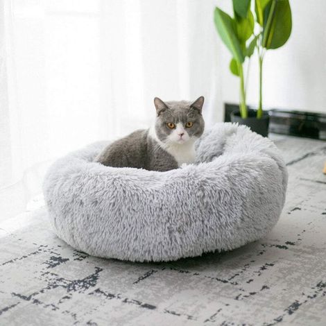 Panier Rond Animaux Peluche Douce Auto Chauffant Chat Petit Chien Taille Mini Moyenne Confort Sieste Automne Hiver 50cm