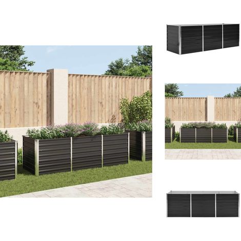 Garten-Hochbeet Anthrazit 240 x 80 x 77 cm Verzinkter Stahl - Gartenhochbeet - Metallhochbeet - Balkonbepflanzung - Terrasse Bepflanzung - Stahlteich (1/5)