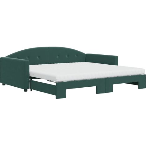 vidaXL Divano Letto Estraibile Materassi Verde Scuro 100x200 Velluto (1/5)
