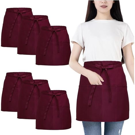 Tablier de taille de 6 pièces, tablier de chef imperméable à l'eau, tablier de cuisine avec poche, tablier court unisexe (1/5)