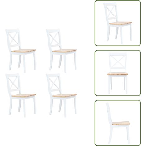 The Living Store Sillas comedor 4 uds madera maciza caucho blanco y madera claro - Madera maciza