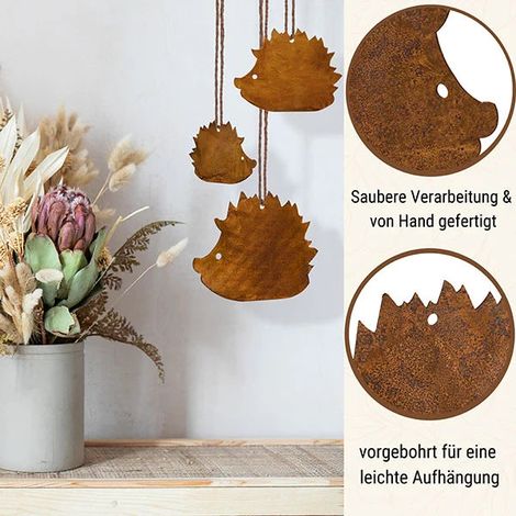 Lot de 3 Hérissons Décoratifs en Métal Patiné Effet Rouille pour Jardin et Maison - PANGIVO (1/3)