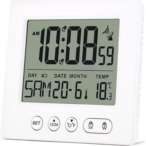 Réveil Numérique Radio Piloté - Affichage Température Et Date - Double Alarme Avec Snooze - Pour Chambre Bureau Voyage - 1 Pièce (1/5)
