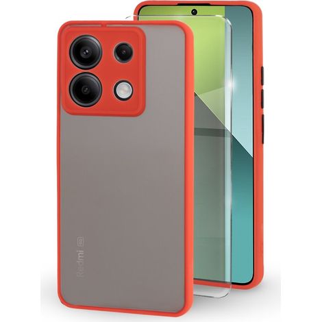 Custodia in silicone per Xiaomi Redmi Note 13 Pro 5G, con protezione per la fotocamera, trasparente/rossa + vetro temperato 9H. (1/5)