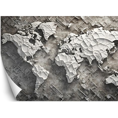 Papier peint Carte du monde grise 3D 150x105 (1/5)