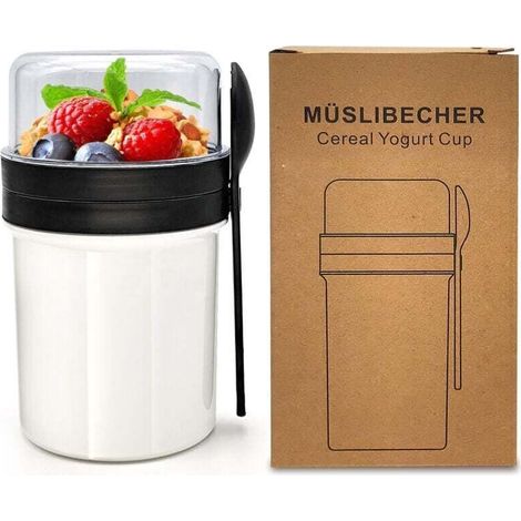 Pot de yaourt - Pot de yaourt à emporter - Pot de yaourt - Pot de petit-déjeuner fermé - Pot à salade pratique - Pot de flocons d'avoine - Blanc (1/4)