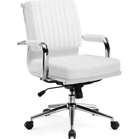 Chaise Bureau, Ergonomique Fauteuil de Bureau en Velours, Chaise Coiffeuse en Cachemire,Chaise de Maquillage pour la Chambre,Siège Pivotant Réglable en Hauteur pour Ordinateur (Blanc-Teddy) (1/5)