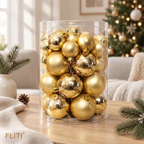 FLITI Set of 40 Shiny Gold Electroplated Christmas Baubles, Mixed Sizes 4cm and 6cm, Christmas Tree Decoration (1/5)