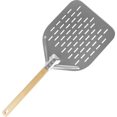 Pelle à pizza perforée professionnelle 40x30 cm Acier inoxydable avec poignée amovible Pour four à pizza et barbecue (1/5)