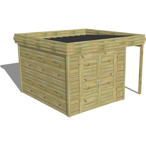 ABRI DE JARDIN bois Pin autoclave 27mm - 3,64x3,44m / 12,5m2 - Bac acier - Abri Français (1/5)