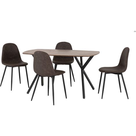 Athens Rectangular Dining Set - Medium Oak Effect/Black/Brown Faux Leather (1/4)
