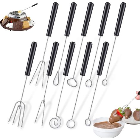 10 Fourchette à chocolat, Acier inoxydable 304, Poignée PP ergonomique, Outil fondue fruit, DIY dessert maison (1/5)