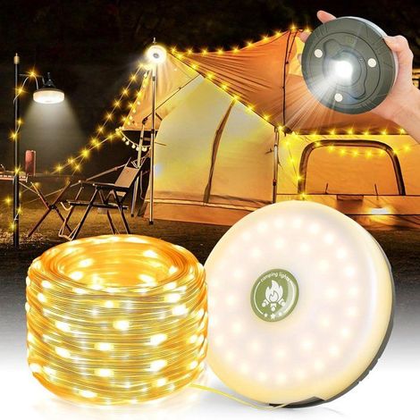 10 m Guirlande lumineuse de camping, 8 modes d'éclairage, rechargeable, guirlande extérieure pour terrasse et jardin
