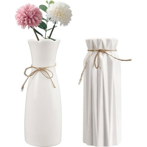 2 Vase en Ceramique Vases Blancs pour Herbe de la Pampa Vase à Fleurs Blanc Grand Vase de 20 cm de Haut Vase Décoratif de Haute (1/5)