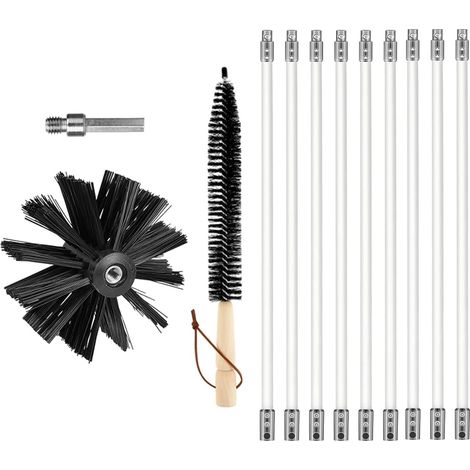 Kit Brosse de Cheminée 5.5M, Outil Nettoyage pour Cheminées Brosse Kit de Ramonage Ccontient 9 Tiges Flexibles et 1 Tête de Kit de Ramonage du Poêle à Granulés pour Foyer, Sécheuse (1/5)