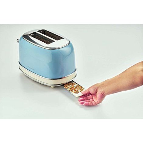 Ariete 0155/15 Retro Style 2 Slice Toaster, 6 Browning Levels and Removable Crumb Tray, Vintage Design, Stainless Steel, Blue (1/5)