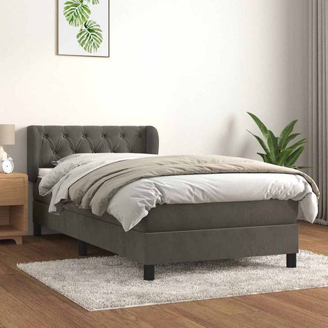 Cama box spring con colchón terciopelo gris oscuro 80x200 cm (1/5)