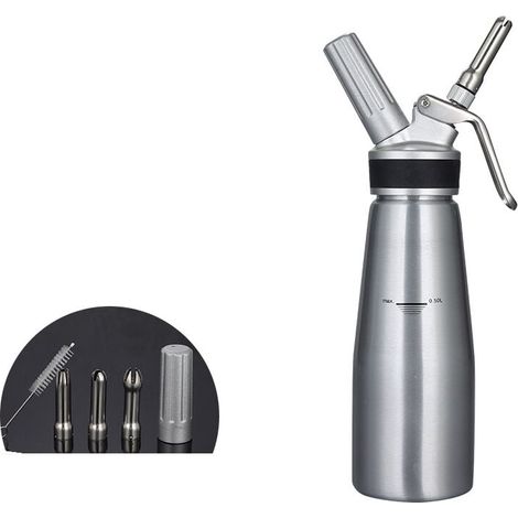 Sahnespender, 500-ml-Sahnekapsel mit robustem Aluminiumgehäuse und -kopf, auslaufsicher, Sahnemaschine mit 2 Sets Dekorationsdüsen, auslaufsicher (1/4)