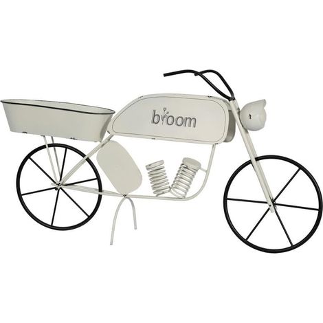 Motocarro Jardinière Présentoir et Plateau en métal Noir et Blanc 58 x 116 x 28 cm (1/5)
