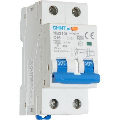 Chint interruttore magnetotermico differenziale 2p 16a 6ka 30ma nb310l 660000 (1/2)
