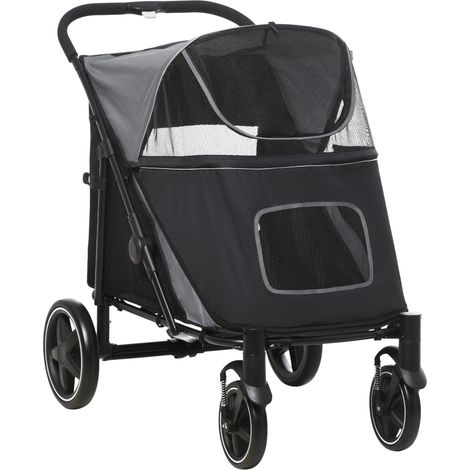 Poussette pour chiens Poussette pour chiens, 1 panier de rangement, 112 cm x 65 cm x 100 cm, grise, pliante