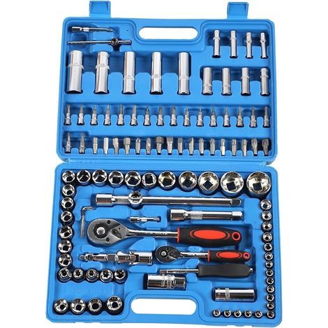 Jeu de clés à cliquet 108 pièces, 1/4 pouces 1/2 pouces CR40, boîte à outils à douille en acier, Kits manuels (1/5)