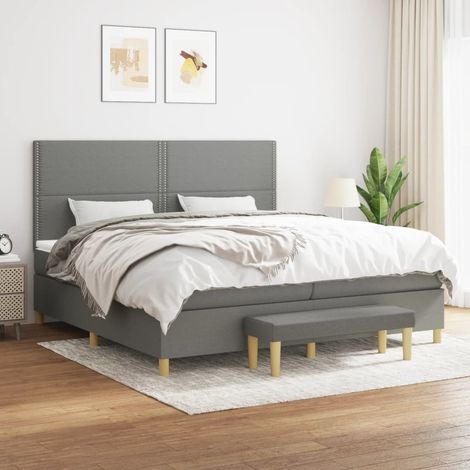 Lit Adulte - Lit à sommier tapissier avec matelas- Lit double - Meuble de Chambre à Coucher Gris foncé 200x200cm Tissu CNIS5139920 (1/5)