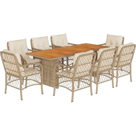 Maison Exclusive - 9-tlg. Garten-Essgruppe mit Kissen Beige Poly