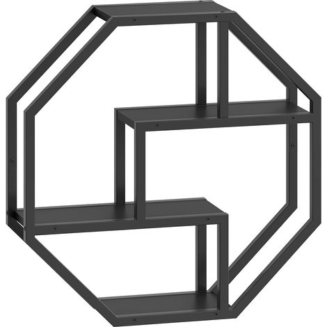 Étagère de Rangement Suspendue à 4 Niveaux, Étagère Murale Décorative en Aggloméré, Cadre Métallique Robuste, pour Salon, Chambre, Cuisine, Bureau, Noir (1/5)