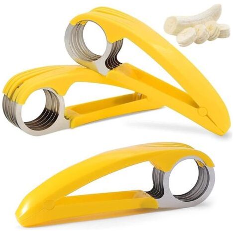 royaluxe-Coupe-Banane en Acier Inoxydable, 3 Pièces Banane Trancheuse Multifonctionnel Portable Banane Slicer avec 6 Lames pour Saucisses Kiwi Concombres Bananes, 17.5 cm
