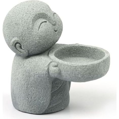 Petite statue de Bouddha Zen Moine Zen Sculpture Bougeoir Figurine Pierre Bleue Ornement Prière Maison Bureau Décoration Feng Shui pour la chance et la richesse (moine Jizo) (1/5)