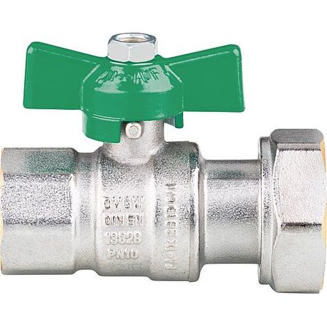 Robinet spherique eau potabl fem. DN20(3/4") x ecrou DN25(1") laiton chrome, certifie DVGW (1/2)