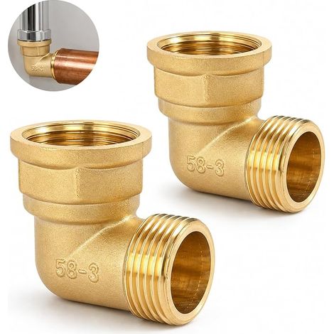 Lot de 2 coudes en laiton 90°, 1" AG/IG coude en laiton, DN 25 raccord Coudé en Laiton pour installations d'eau et systèmes de chauffage central (1/5)