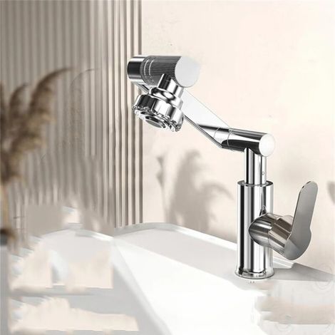 Robinet de lavabo pivotant - convient aux meubles-lavabos, lavabos, vasques et camping-cars, sans tuyauterie - 1 pièce, argent (1/5)