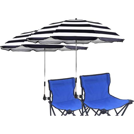 Lot de 2 parasols pour chaise avec pince réglable, avec clip de fixation pour chaises de terrasse, chaises de plage, chaise longue, fauteuil roulant, chariot de golf (rayures 2 paquets (1/5)