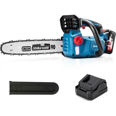 Tronconneuse a batterie 20V, Brushless 900W, 25cm de coupe, 1×4Ah Puissance 25cc, jusqu'à 80 coupes sur bois 10×10cm, 12m/s, tendeur sans outil, lubrification auto, 30cm guide/chaîne (1/5)